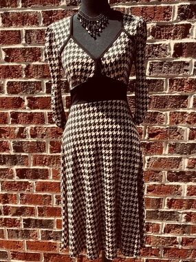 Vintage y2k Georgiou Studio lightweight houndstooth print cinched waist dress XS